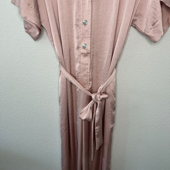 Revolve Overlover Blush Pink Satin Jumpsuit Wide Leg V Neck Button Front S - Picture 3 of 7